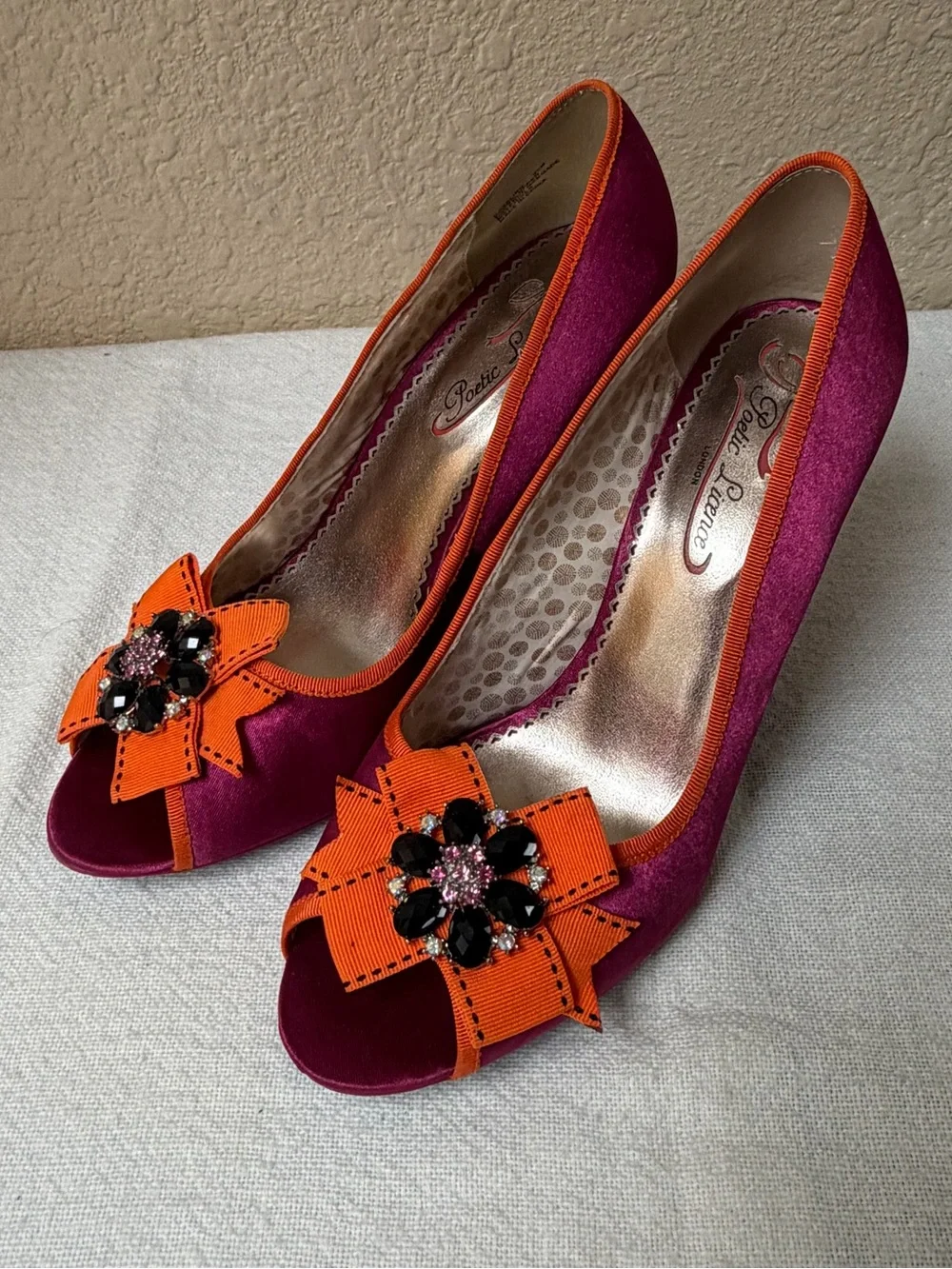 4/$20 Poetic License Peep-Toe Heels in Magenta and Orange